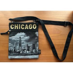 Robin Ruth Small Black Canvas Chicago Souvenir Crossbody Bag/Purse